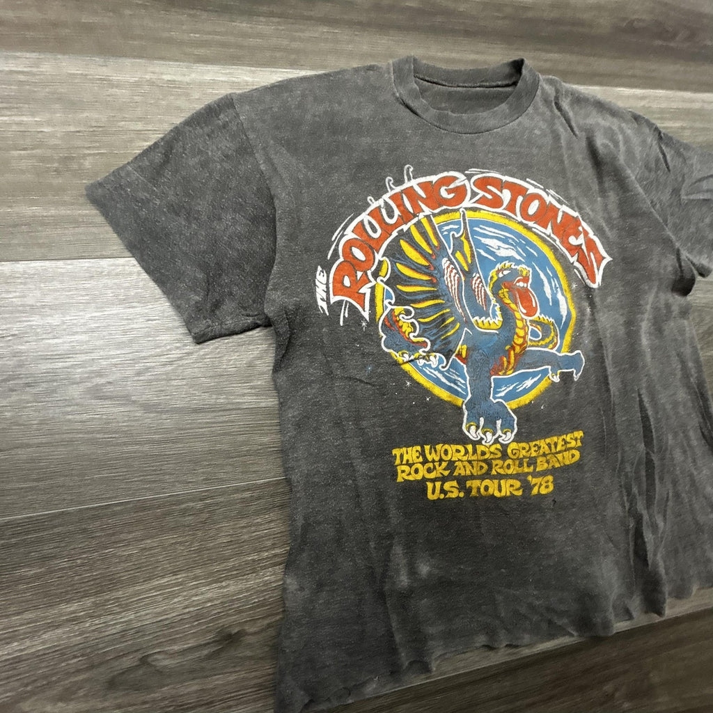 Vintage Rolling Stones Shirt Mens Small Gray US Tour 1978 Dragon 70s Made USA