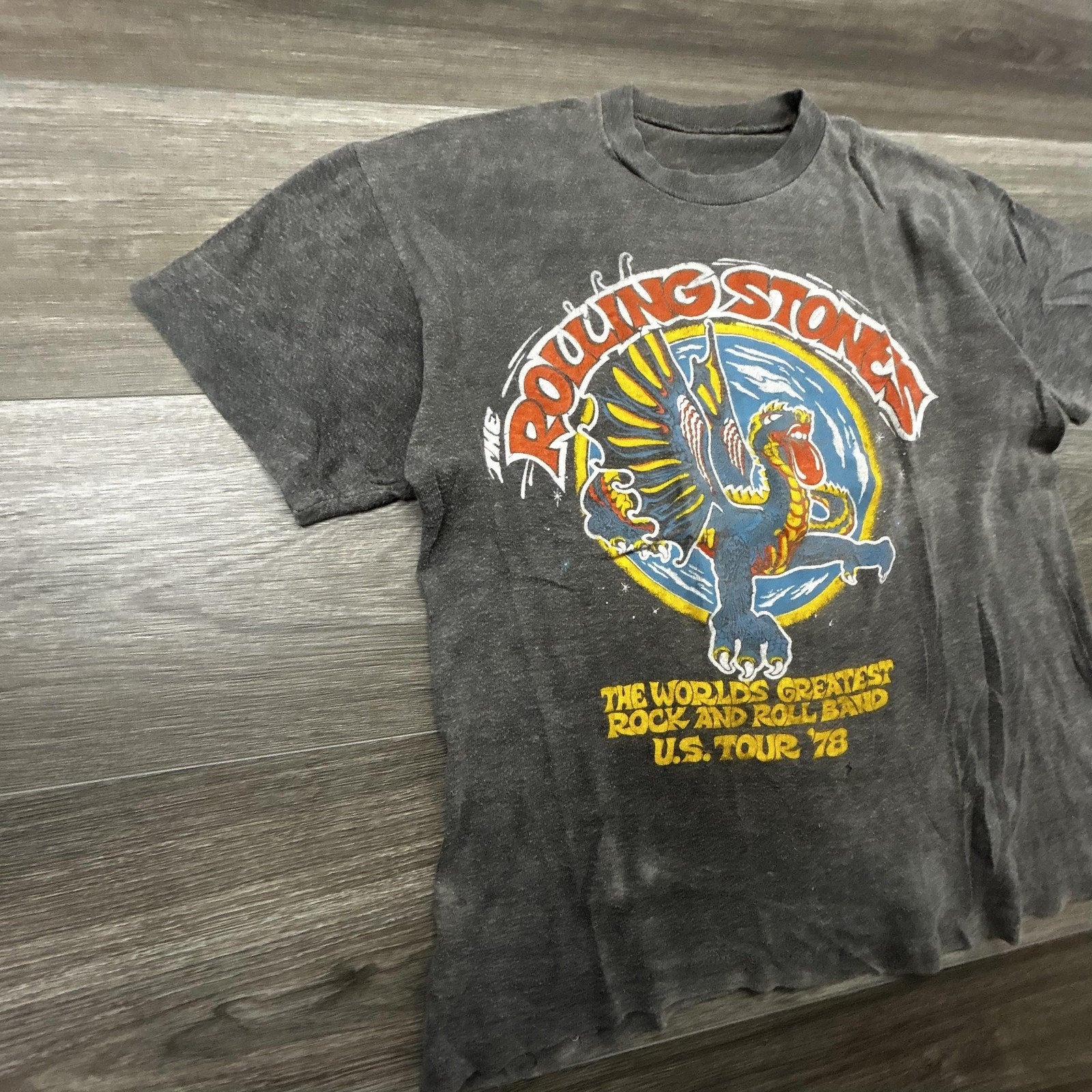 Vintage Rolling Stones Shirt Mens Small Gray US Tour 1978 Dragon 70s Made USA