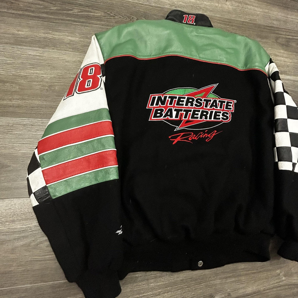 Vintage Nascar Wool Leather Bomber Jacket Mens Medium Bobby Labonte Reversible
