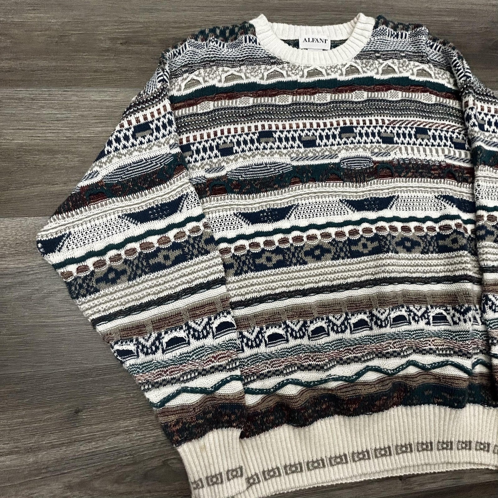 Vintage 3D Knit Sweater Mens Medium Multicolor Alfani Coogi Style Biggie Hip Hop
