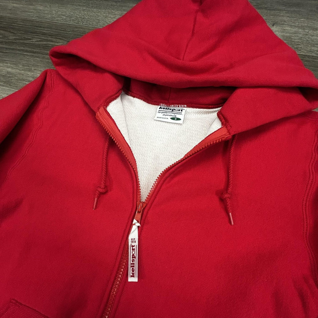 Vintage Kellsport Full Zip Hoodie Mens Small Red Knit Thermal Lined Waffle USA