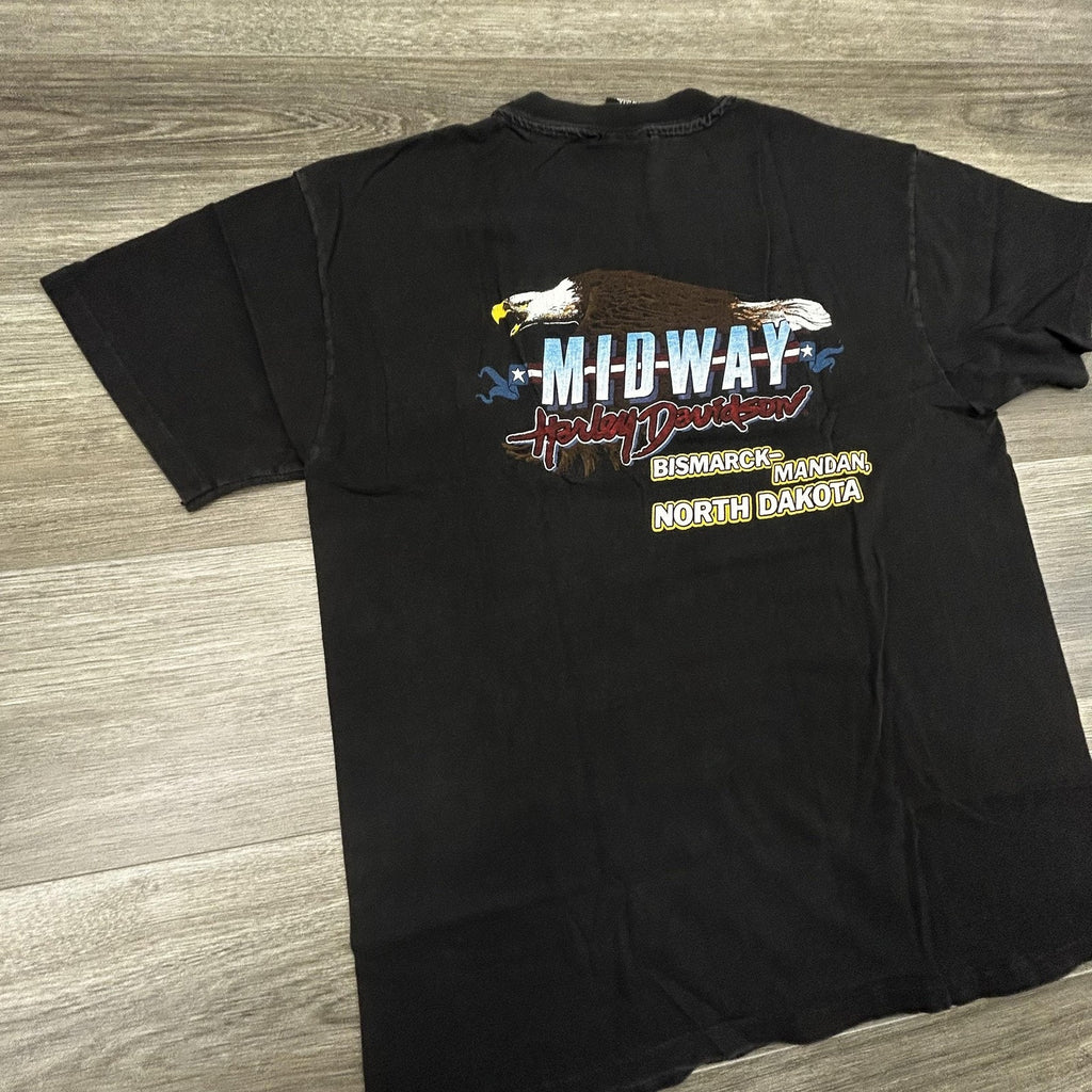 Vintage Harley Davidson Shirt Mens Large Black Midway Eagle Biker 1995 USA 90s