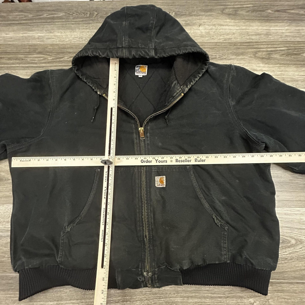 Vintage Carhartt Jacket Mens 2XL Black Hooded Canvas Bomber USA Workwear 90s