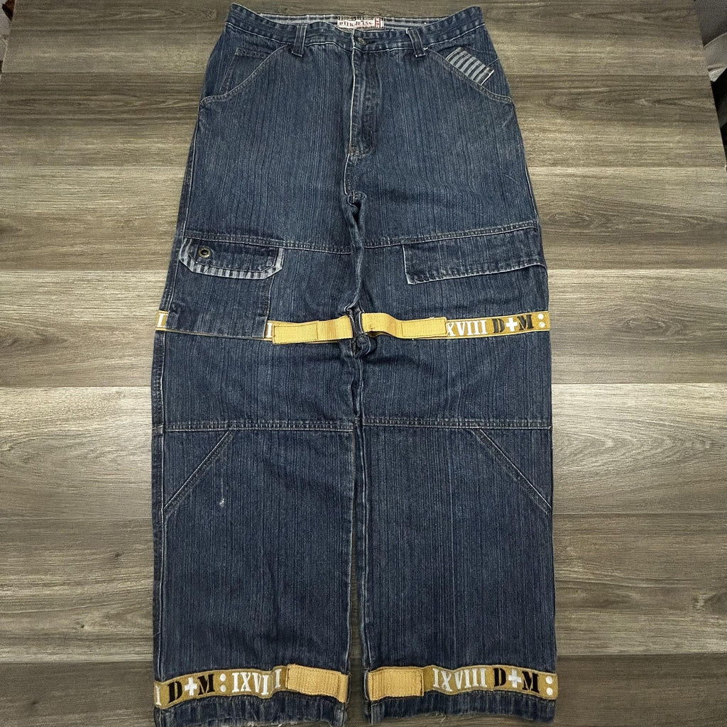 Vintage DTEK Girbaud Jeans Mens 36x32 Blue Baggy Flight Strap Denim Skater Y2K