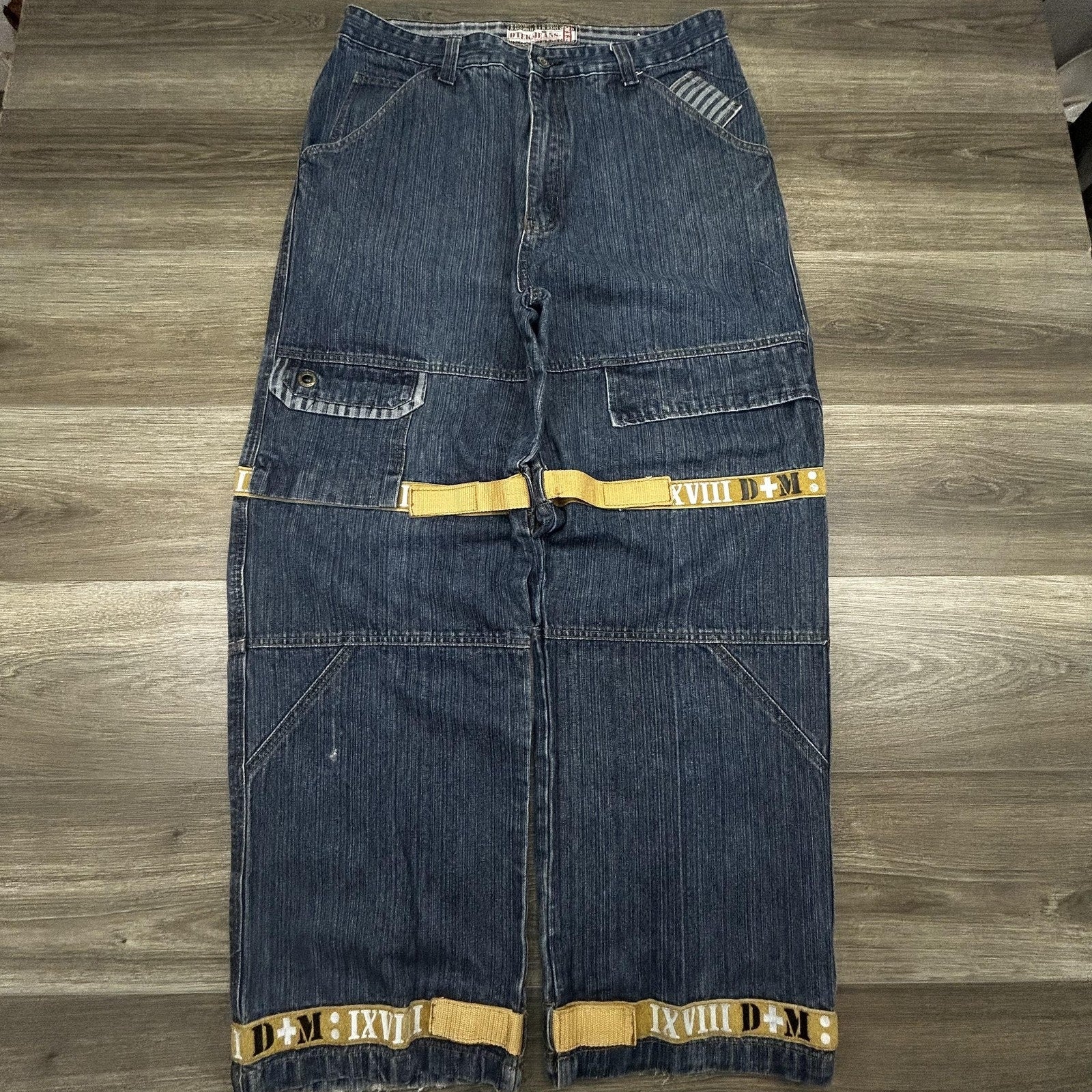 Vintage DTEK Girbaud Jeans Mens 36x32 Blue Baggy Flight Strap Denim Skater Y2K