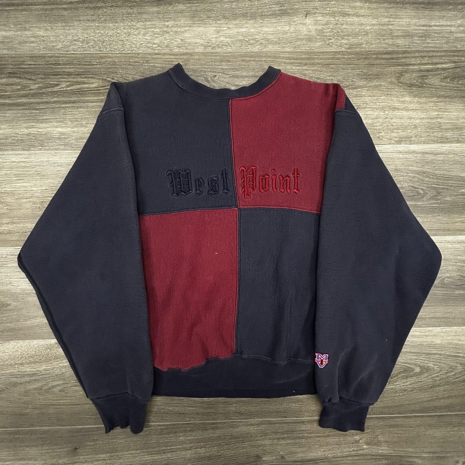 Vintage West Point Sweatshirt Mens 2XL Navy Red Reverse Weave Colorblock 90s USA