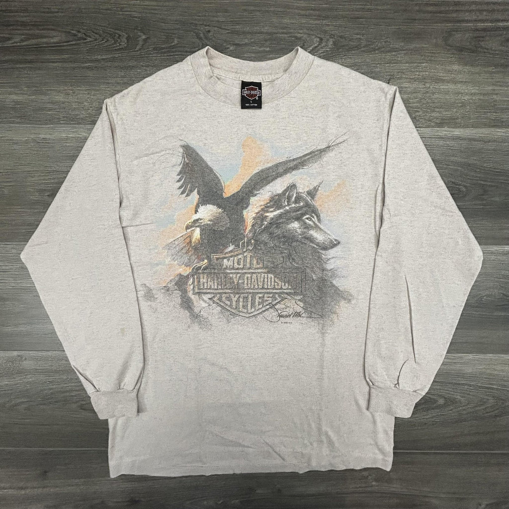 Vintage Harley Davidson Shirt Mens Large Long Sleeve Wolf Eagle 90s 1995 USA
