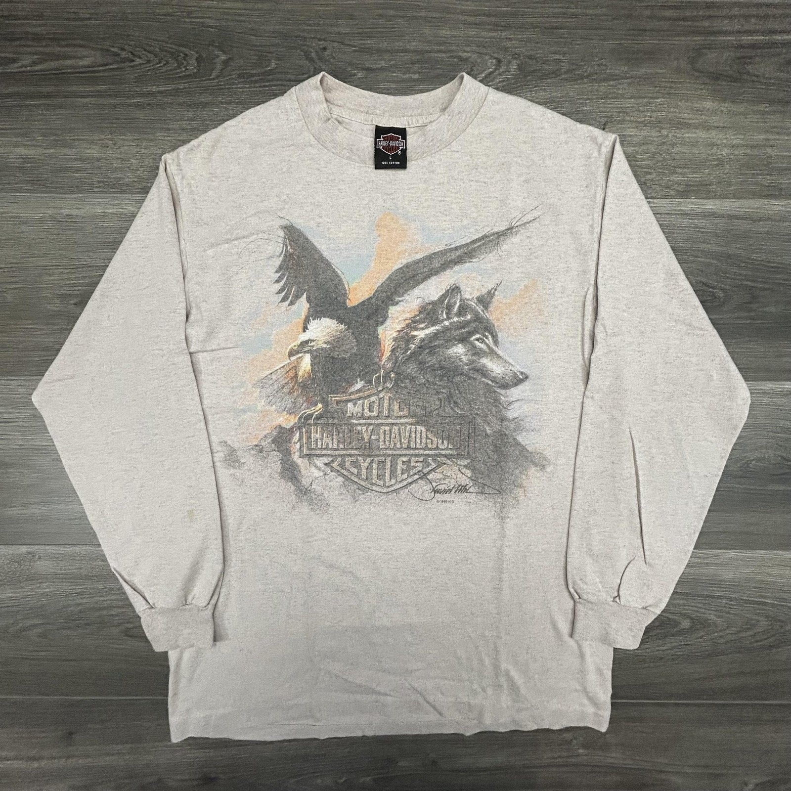 Vintage Harley Davidson Shirt Mens Large Long Sleeve Wolf Eagle 90s 1995 USA