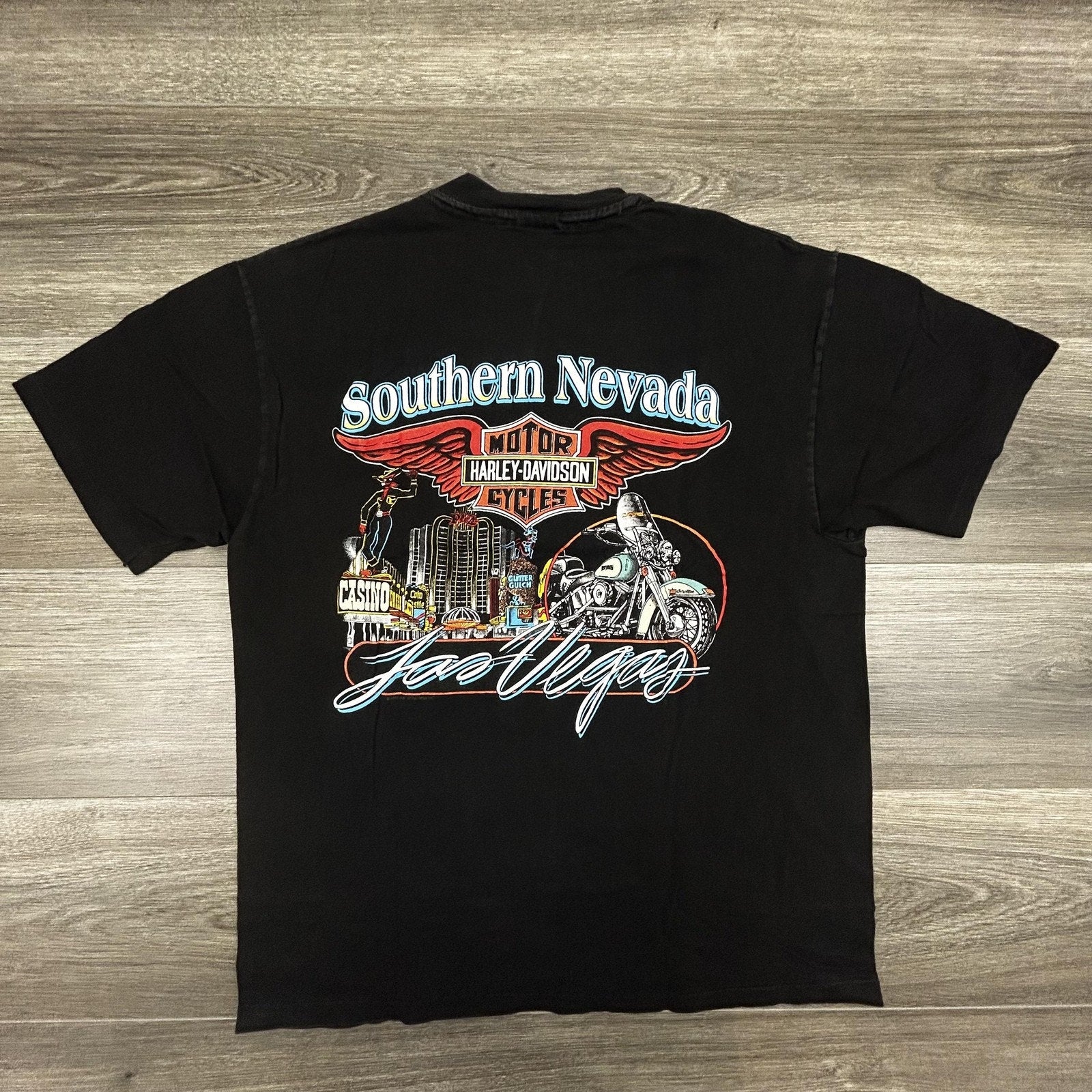 Vintage Harley Davidson Shirt Mens Large Black Flames Las Vegas 1998 90s USA
