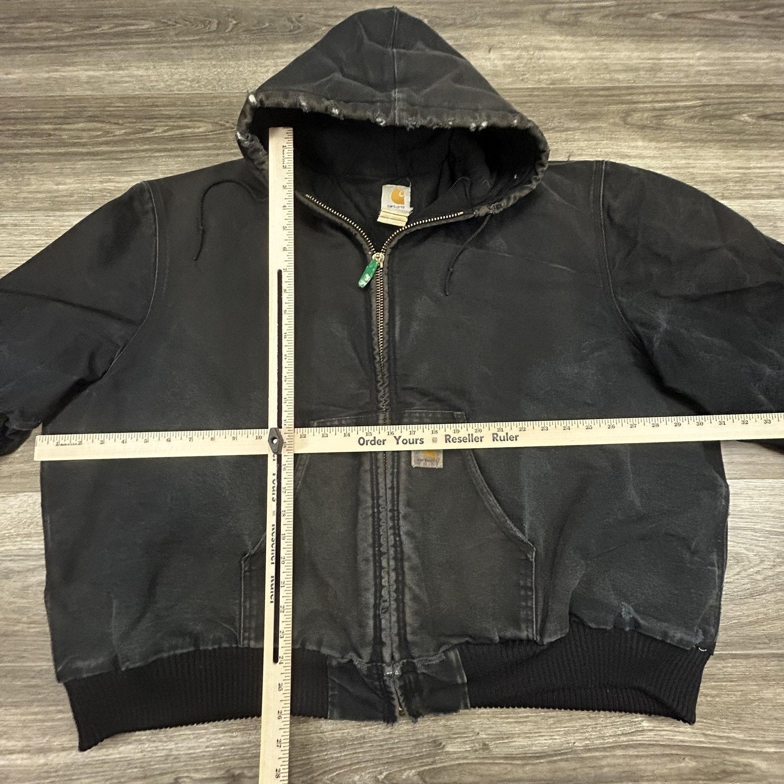 Vintage Carhartt Jacket Mens 2XL Black Hooded Canvas Faded Thrashed J04 BLK 90s