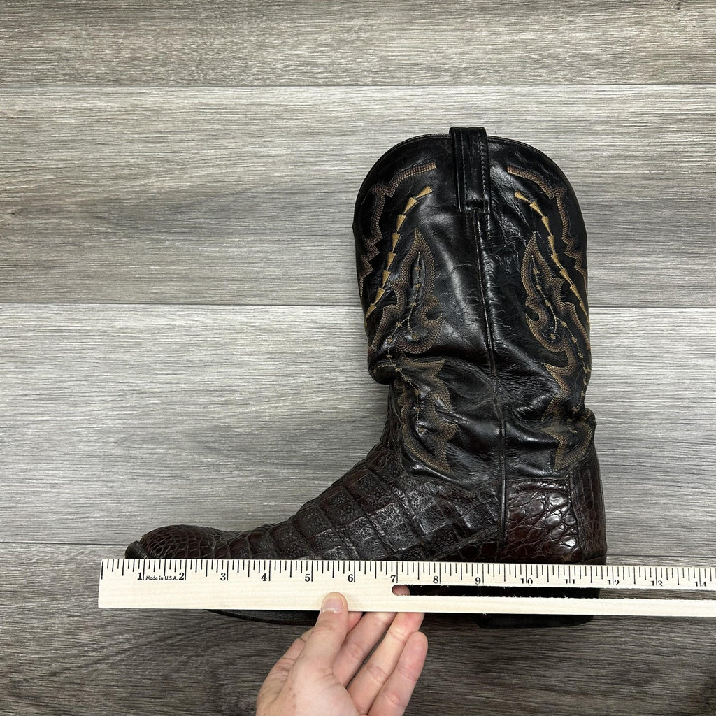 Dan Post Caiman Alligator Leather Cowboy Boots Brown Exotic Size 12 EW DP2386