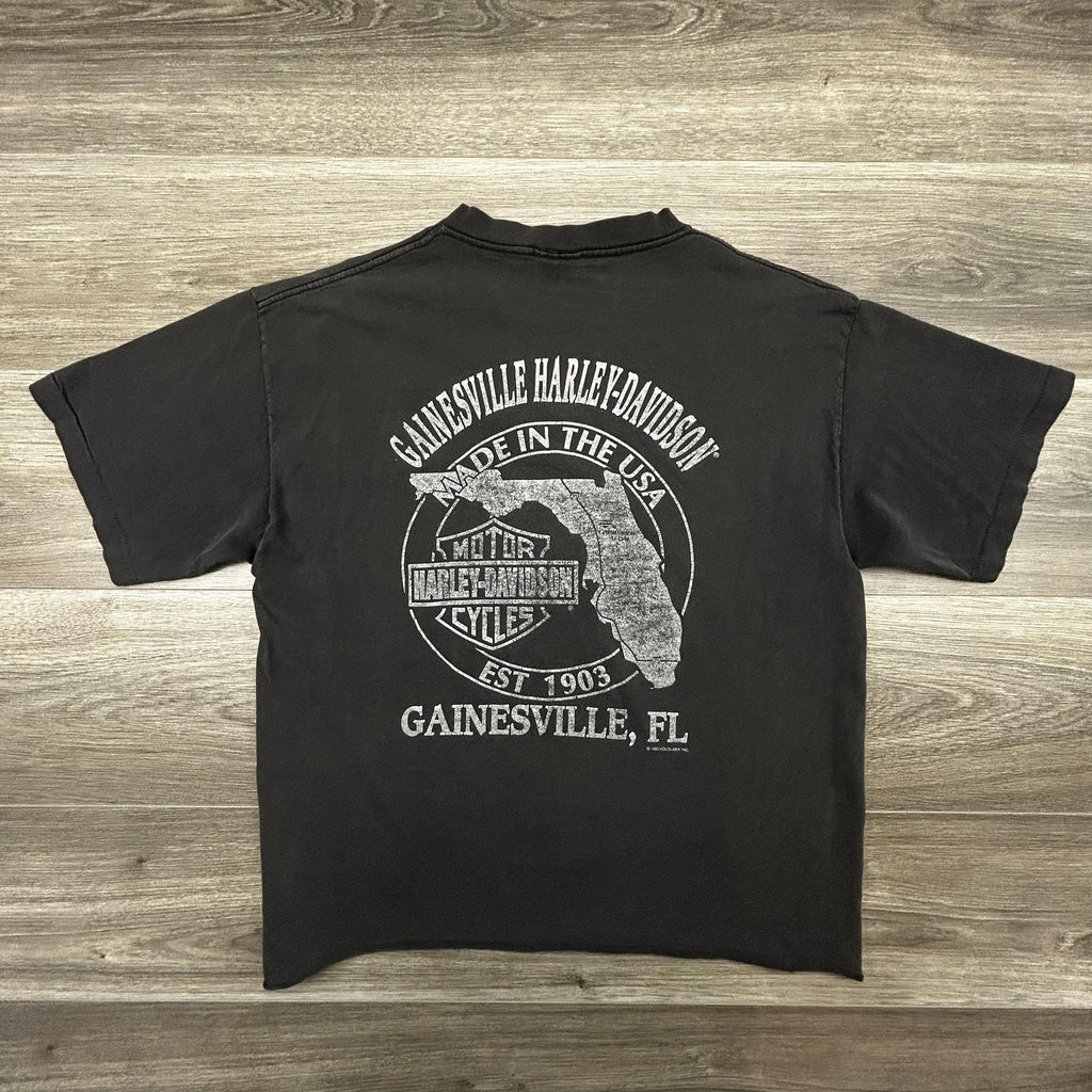 Vintage Harley Davidson Shirt Womens Large Black V-Neck Native 1993 Holoubek USA