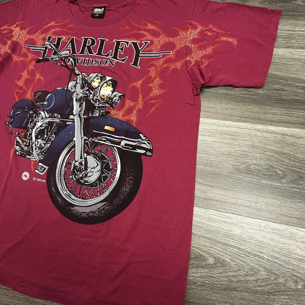 Vintage Harley Davidson Shirt Mens XL Red Flames Motorcycle Graphic 1995 USA