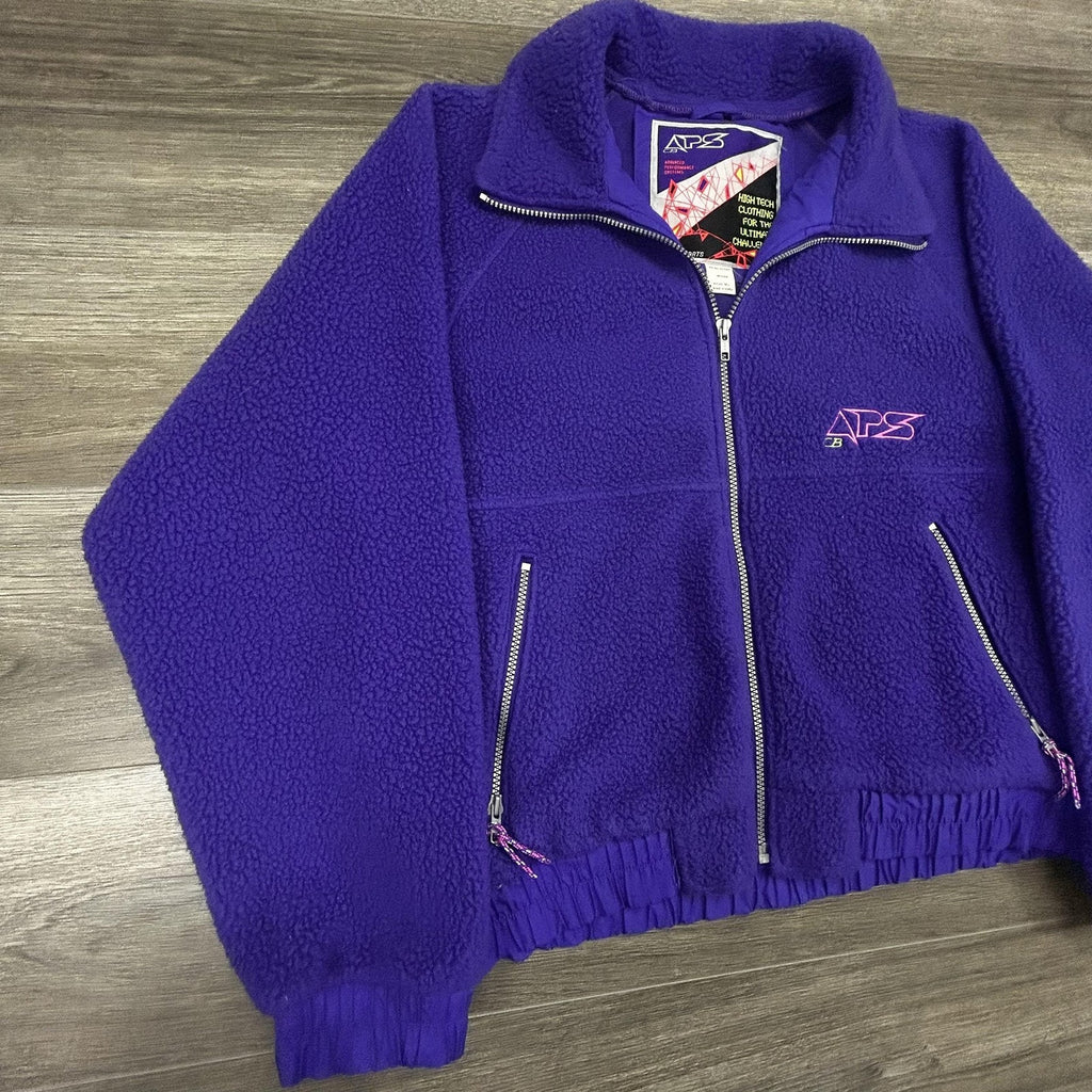 Vintage 90s Ski Bomber Jacket Mens Large Purple Fleece Full Zip Deep Pile Sherpa