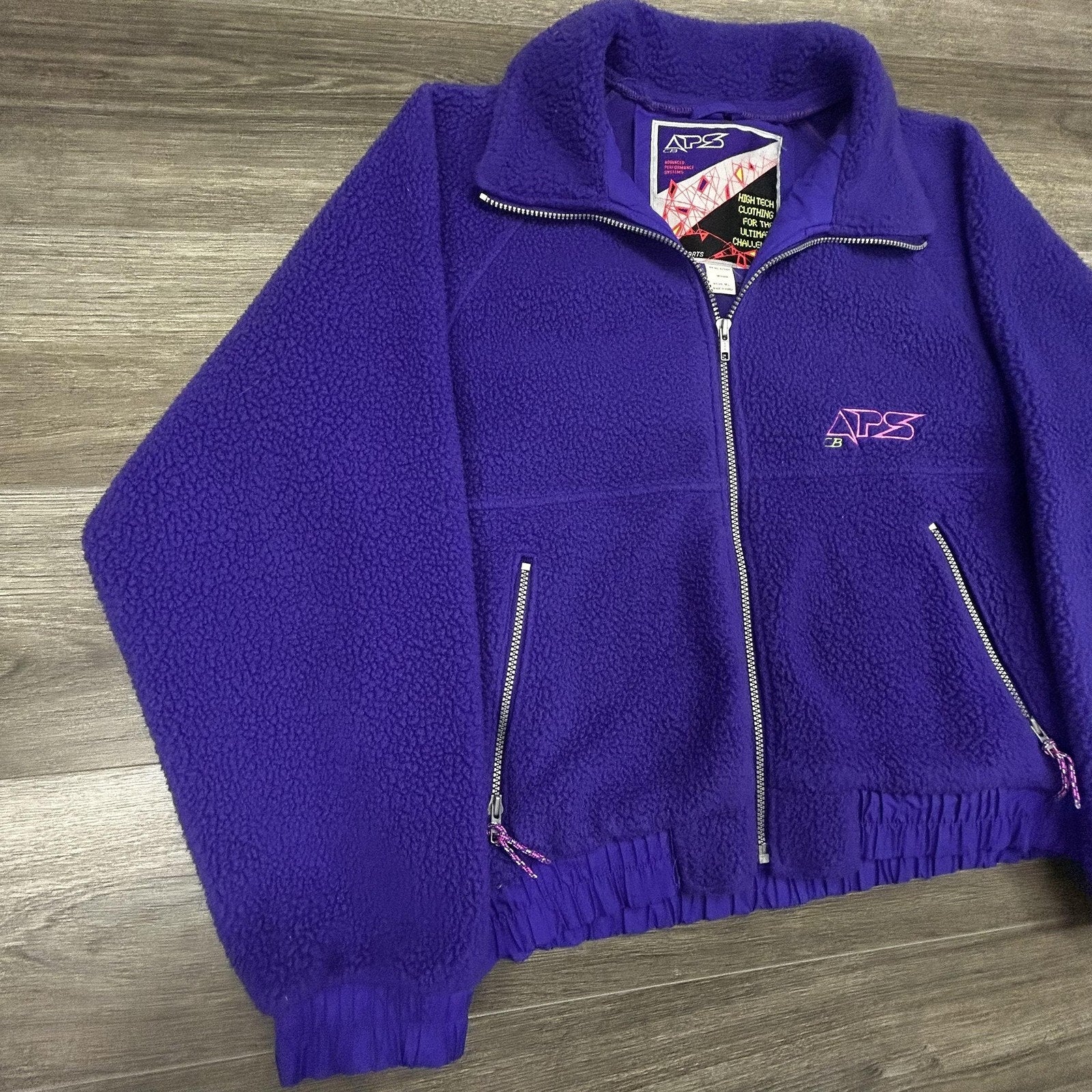 Vintage 90s Ski Bomber Jacket Mens Large Purple Fleece Full Zip Deep Pile Sherpa