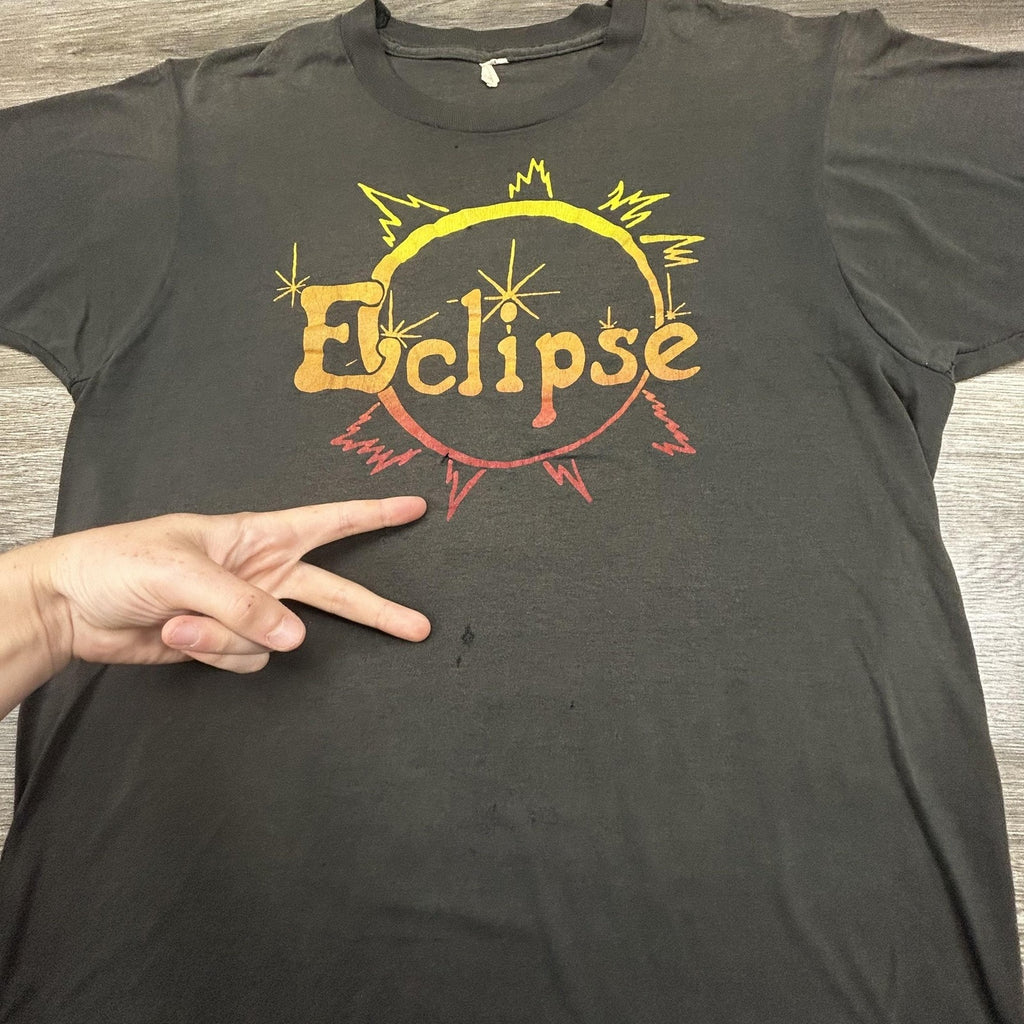 Vintage Eclipse Band Shirt Mens Small Black Solar Eclipse Faded 90s Made USA