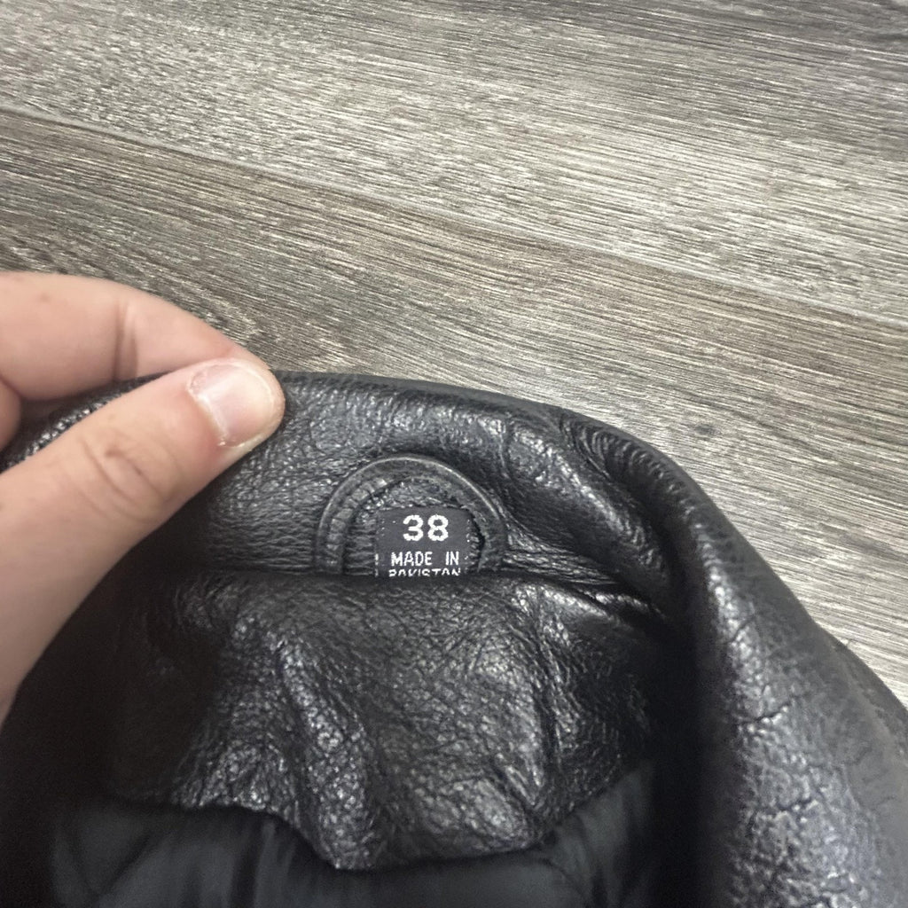 Vintage Pro-Rider Leather Motorcycle Jacket Mens 38 Black Belted Biker Punk 90s
