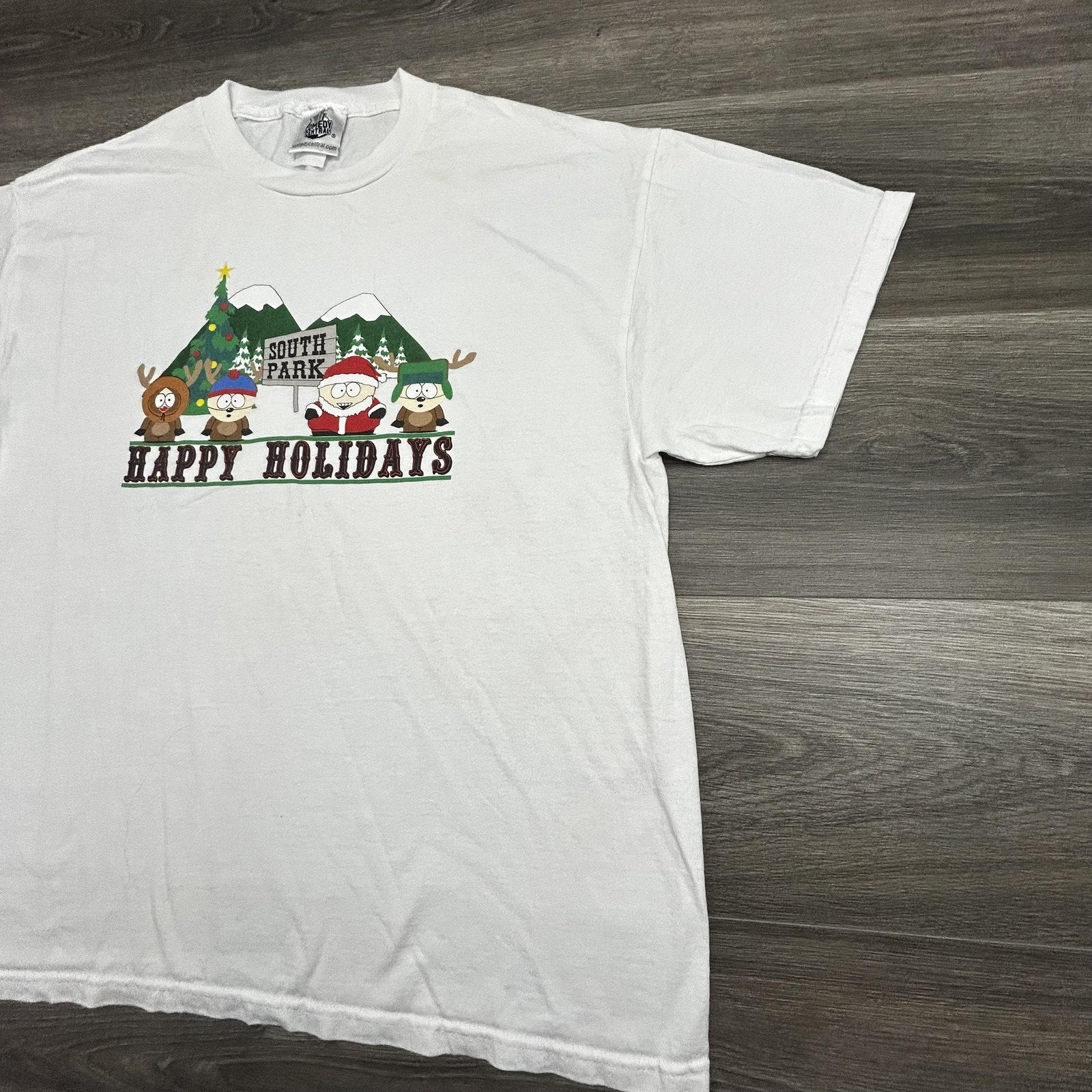 Vintage South Park Shirt Mens Large White Happy Holidays Cartman Christmas 2004