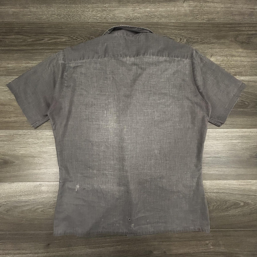 True Vintage 50s Button Up Shirt Mens Medium Gray Short Sleeve Faded Thin USA