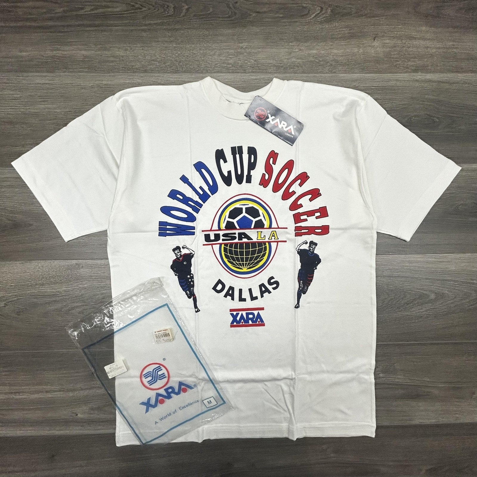Vintage World Cup Shirt Mens Medium White Dallas XARA Soccer Deadstock USA 90s
