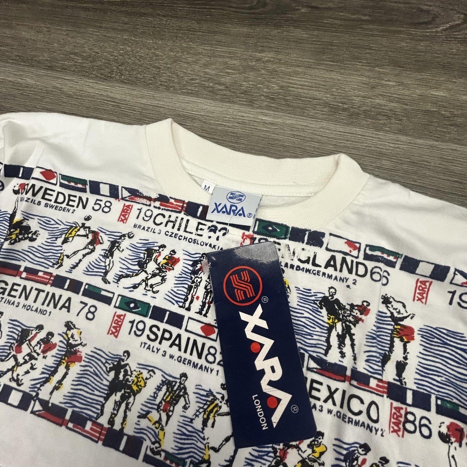 Vintage World Cup Shirt Mens Medium White Xara Soccer AOP Deadstock 90s Made USA