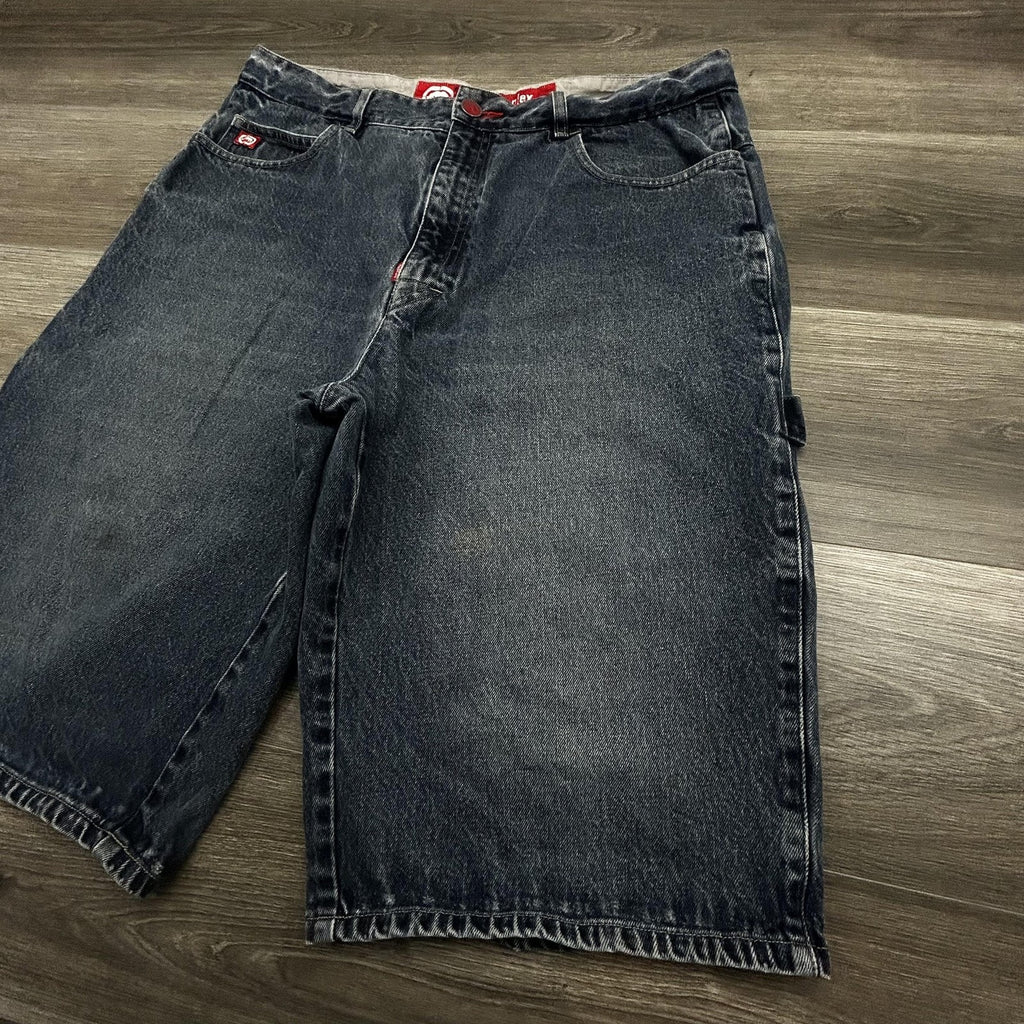 Ecko Cargo Shorts Mens 38 Blue Dark Wash Relaxed Baggy Fit 14" Inseam Y2K