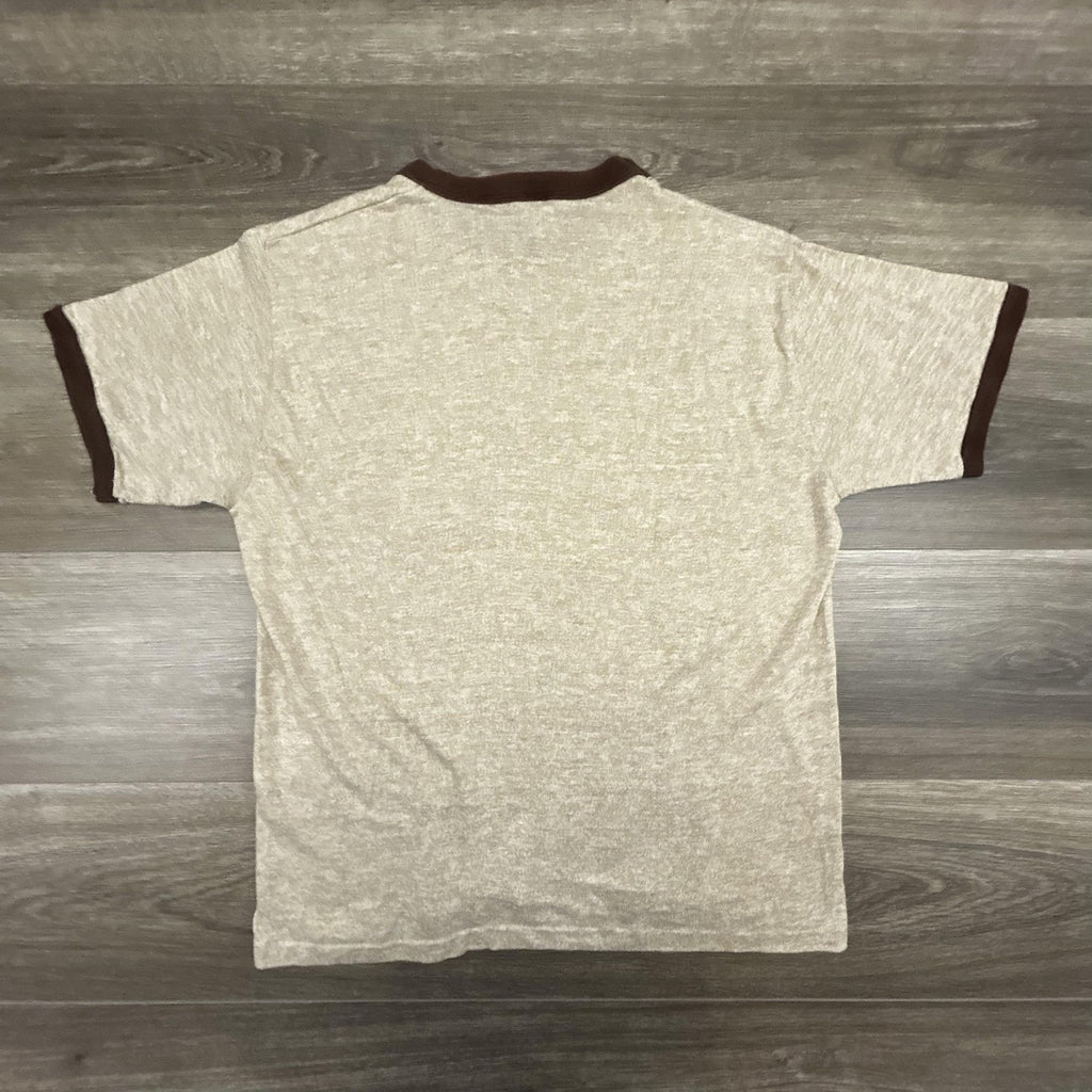 True Vintage 70s Ringer Shirt Mens Large Brown Faded Paper Thin UAW Union USA