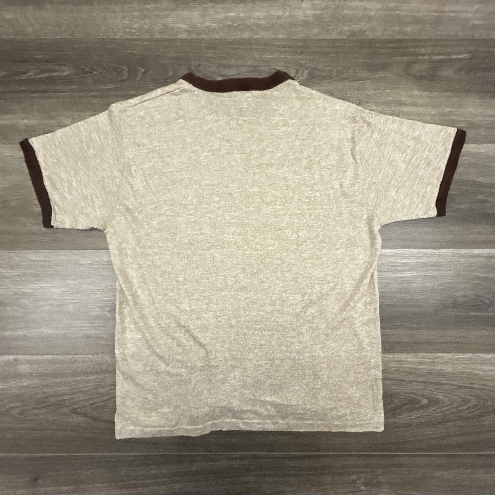 True Vintage 70s Ringer Shirt Mens Large Brown Faded Paper Thin UAW Union USA