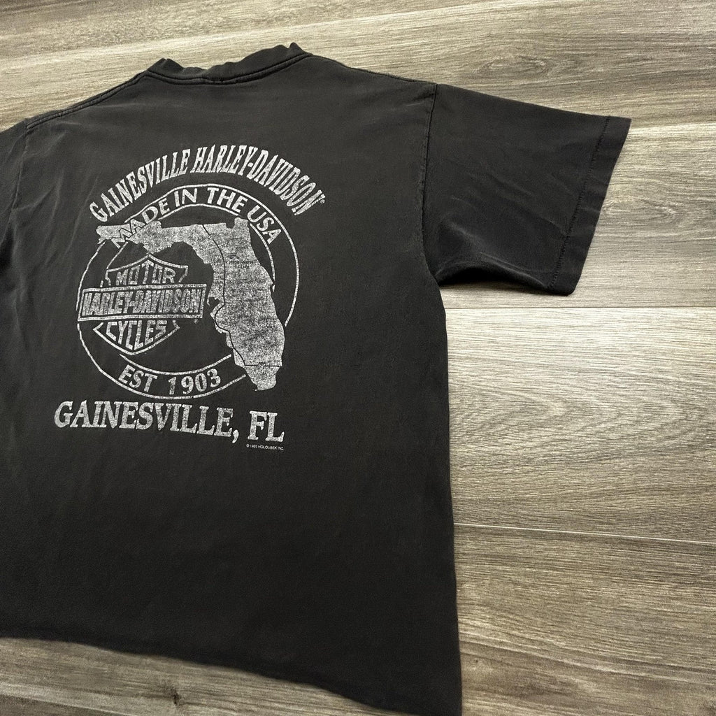 Vintage Harley Davidson Shirt Womens Large Black V-Neck Native 1993 Holoubek USA