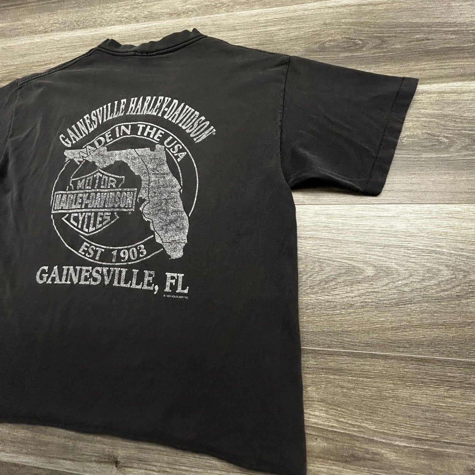 Vintage Harley Davidson Shirt Womens Large Black V-Neck Native 1993 Holoubek USA
