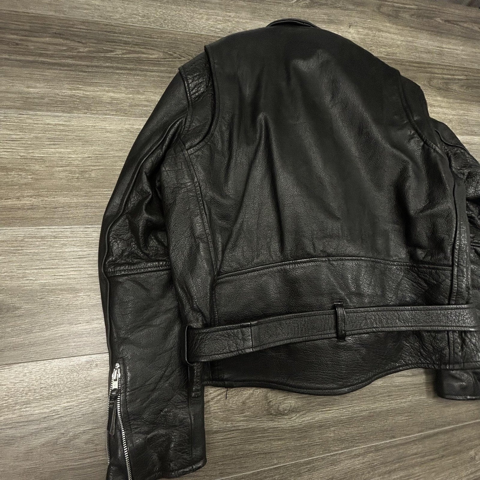 Vintage Pro-Rider Leather Motorcycle Jacket Mens 38 Black Belted Biker Punk 90s
