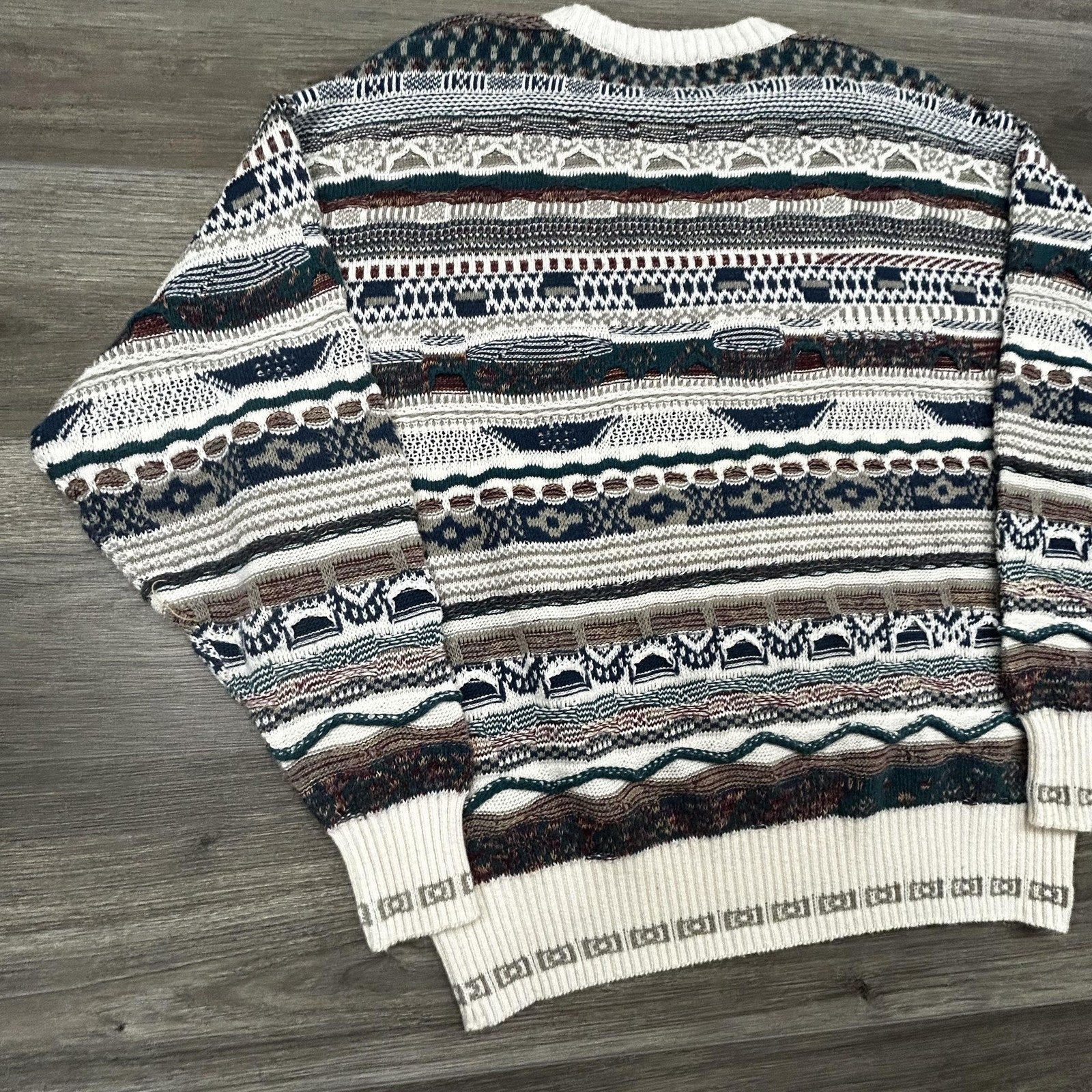 Vintage 3D Knit Sweater Mens Medium Multicolor Alfani Coogi Style Biggie Hip Hop