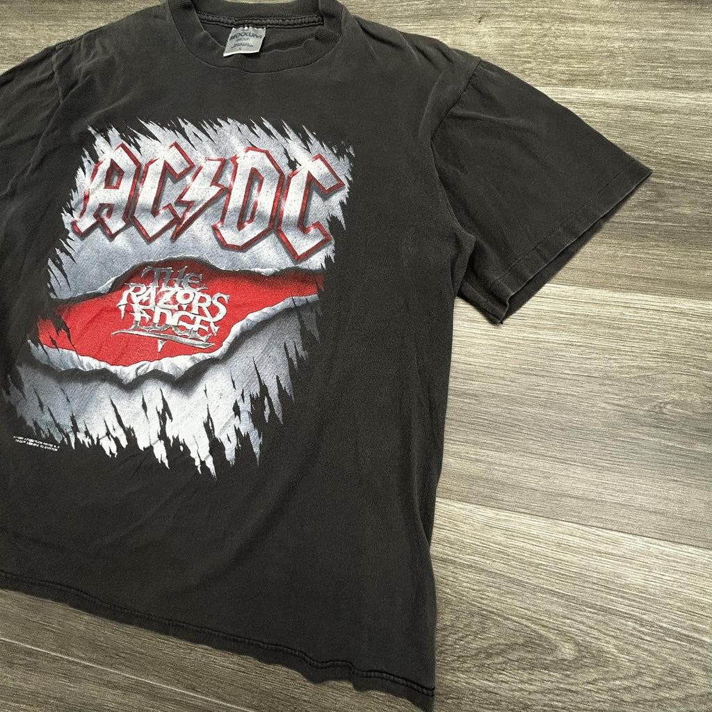 Vintage AC/DC The Razors Edge Shirt Mens Fits Small (L) Black Brockum 1990 USA