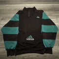 Vintage Adidas Sweatshirt Mens 2XL Black Teal 1/4 Zip Striped Center Logo 90s