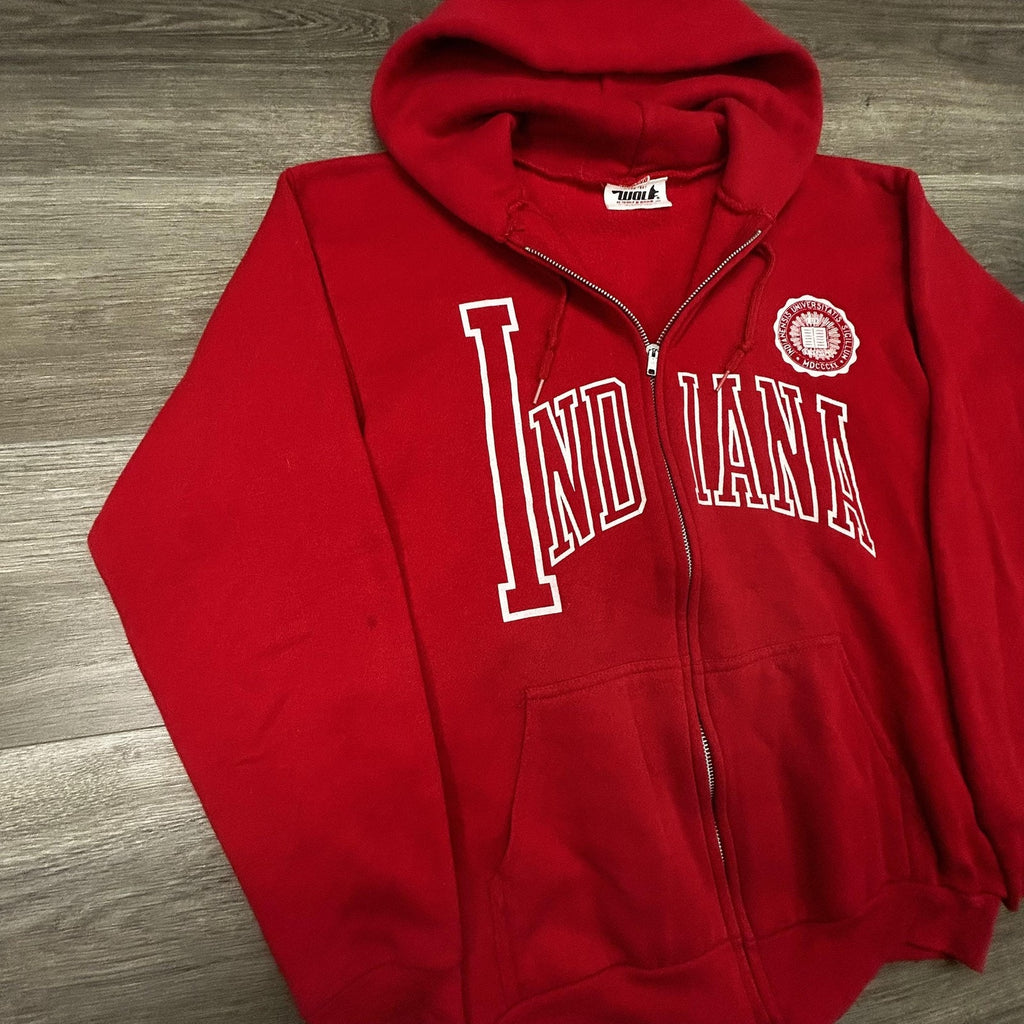 Vintage Indiana Hoosiers Full ZIp Hoodie Mens Small Red NCAA Made in USA 80s