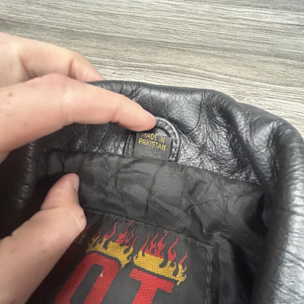 Vintage Hot Leathers Jacket Mens 50 Black Motorcycle Biker Belted Side Lace Zip 90s