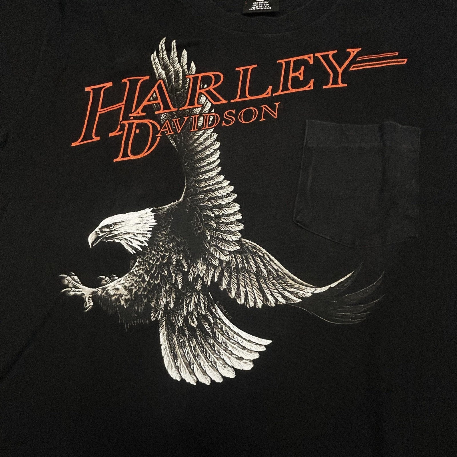 Vintage Harley Davidson Shirt Mens Large Black Eagle Pocket Single Stitch 90s
