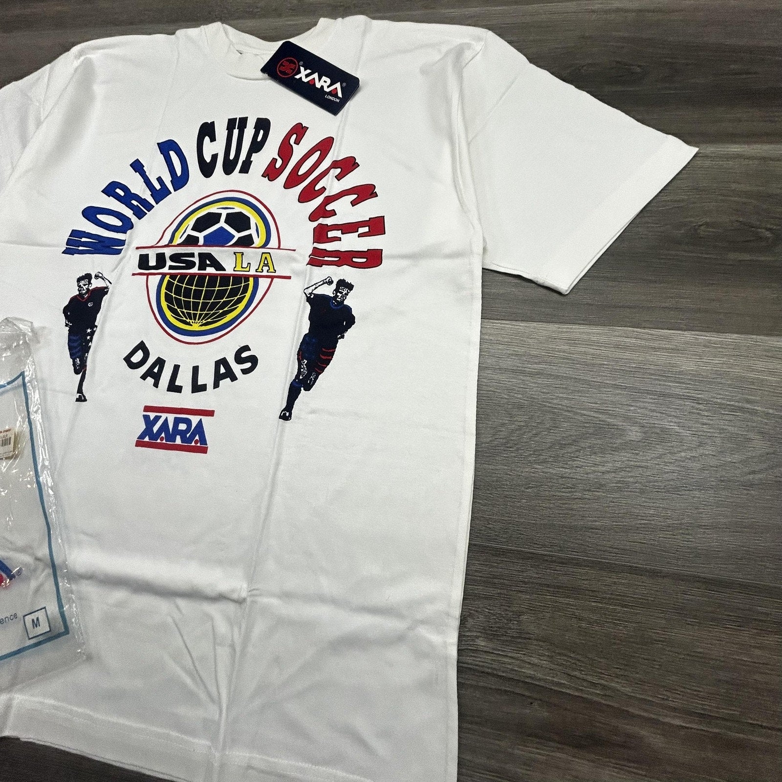 Vintage World Cup Shirt Mens Medium White Dallas XARA Soccer Deadstock USA 90s