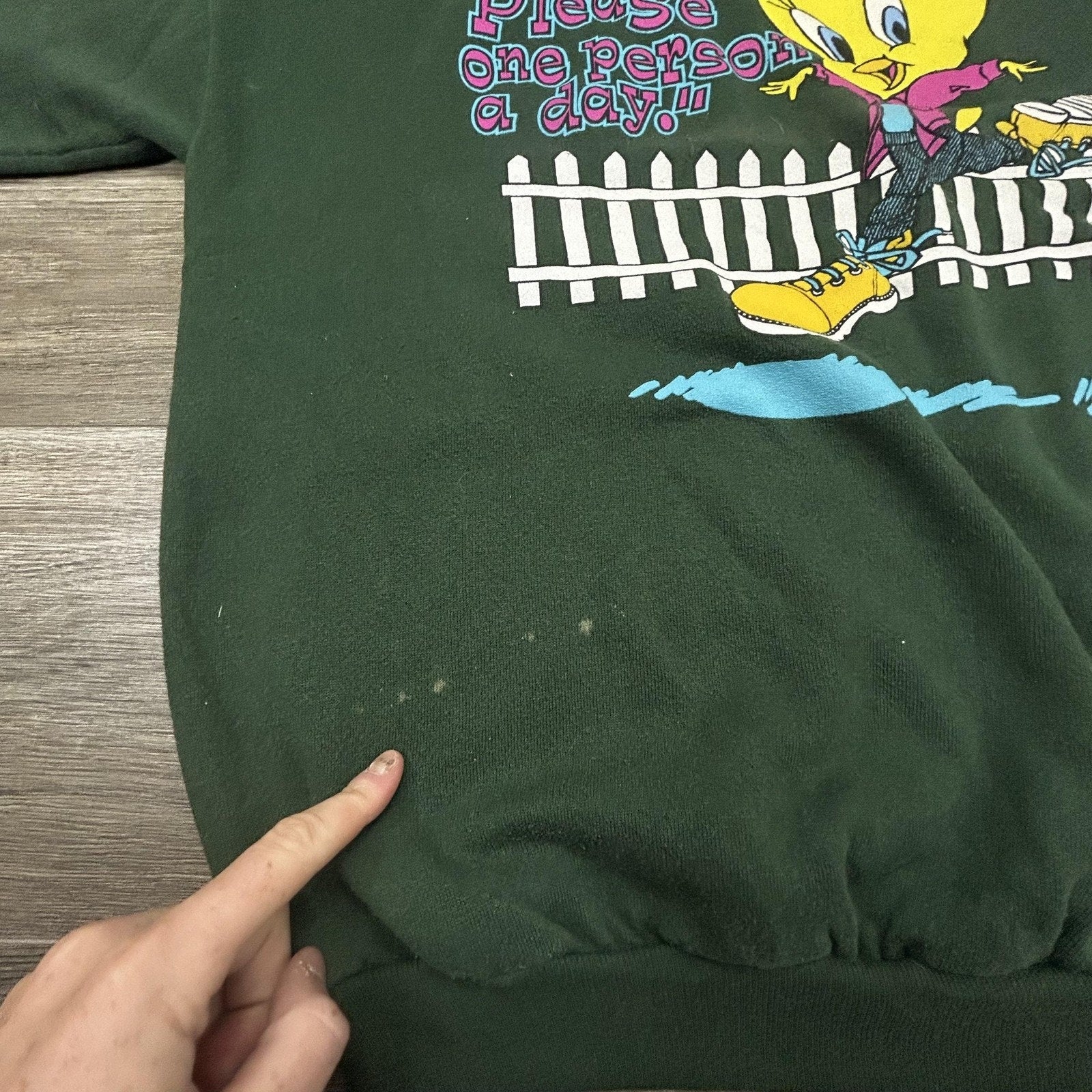 Vintage Looney Tunes Tweety Sweatshirt Mens XL Green I Can Only Please 90s