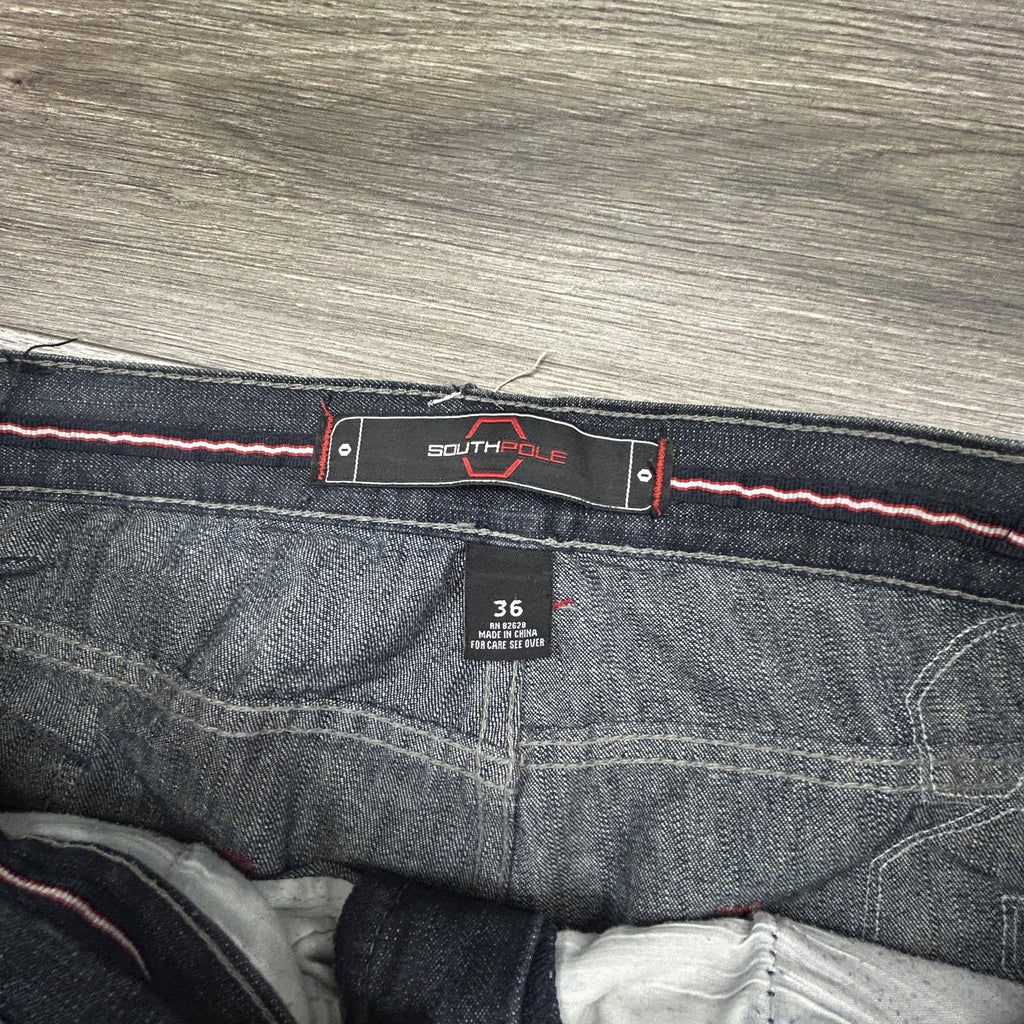 Vintage Southpole Jeans Mens 36x30 Dark Wash Baggy Wide Leg Denim Logo Y2K