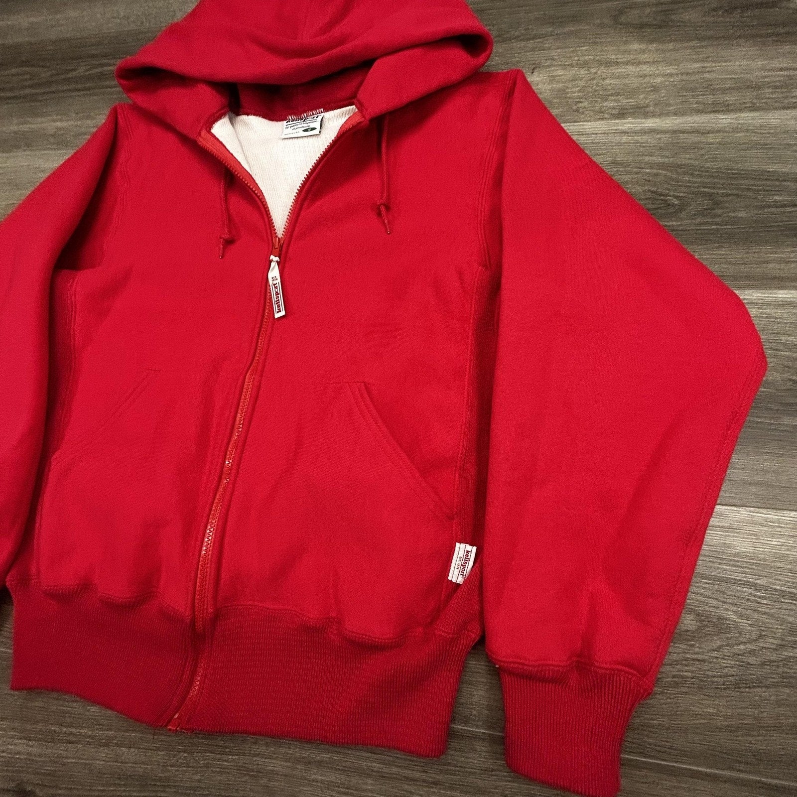 Vintage Kellsport Full Zip Hoodie Mens Small Red Knit Thermal Lined Waffle USA