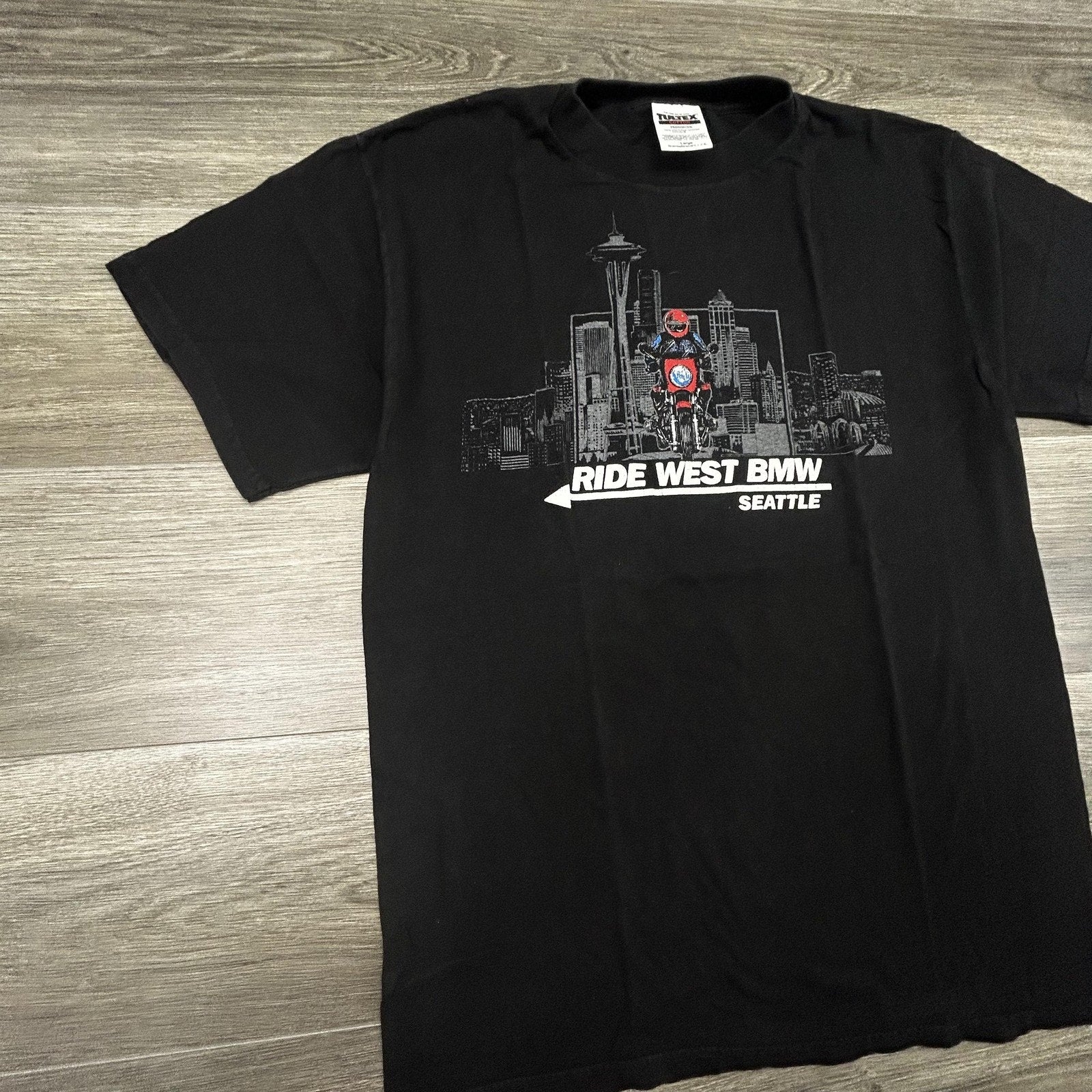 Vintage BMW Motorcycle Shirt Mens Large Black Racing Biker Seattle Beamer 90s