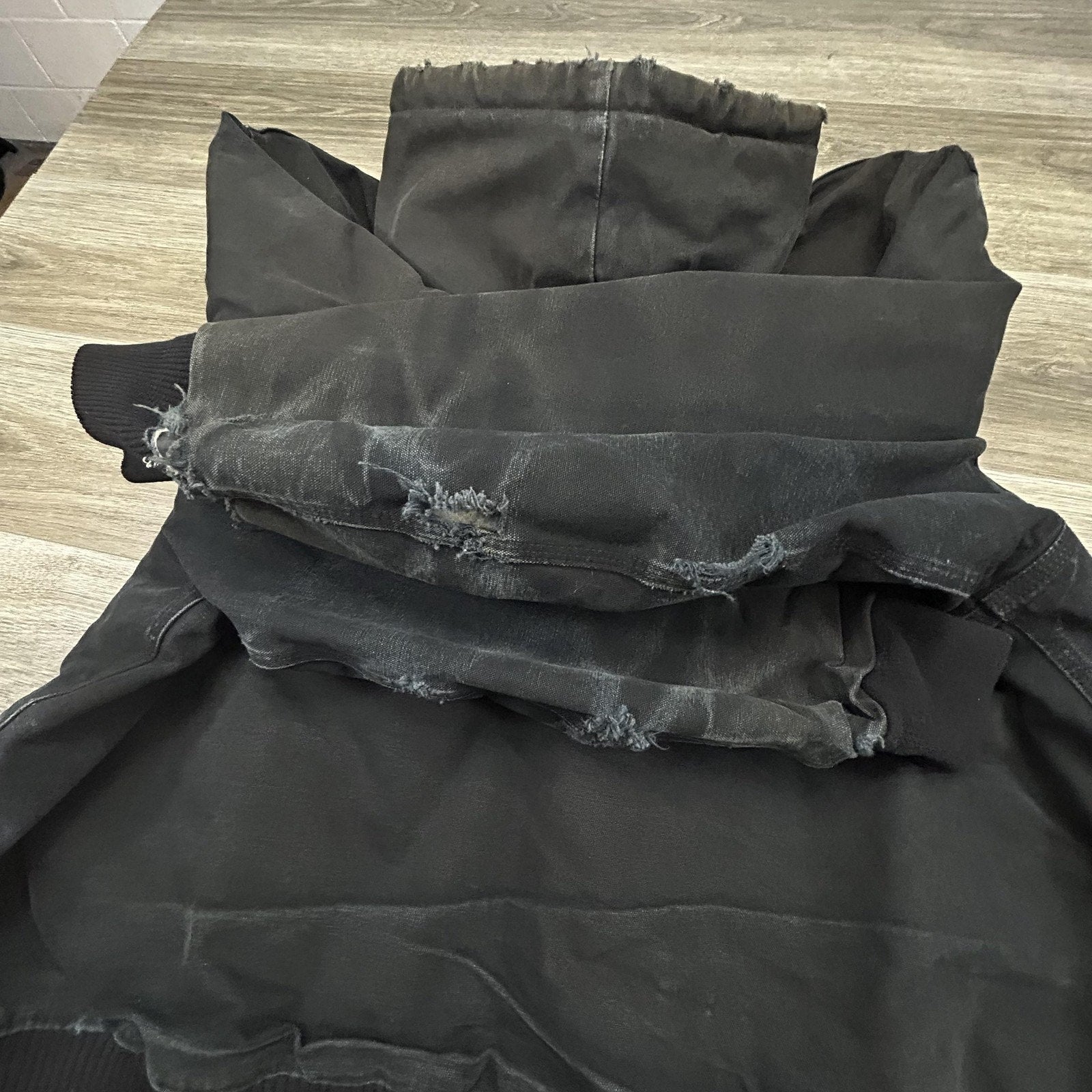 Vintage Carhartt Jacket Mens 2XL Black Hooded Canvas Faded Thrashed J04 BLK 90s