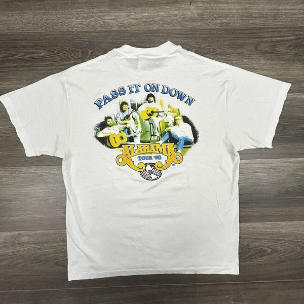 Vintage Alabama Shirt Mens Large White Pass It On Down Tour 1990 90s Made USA