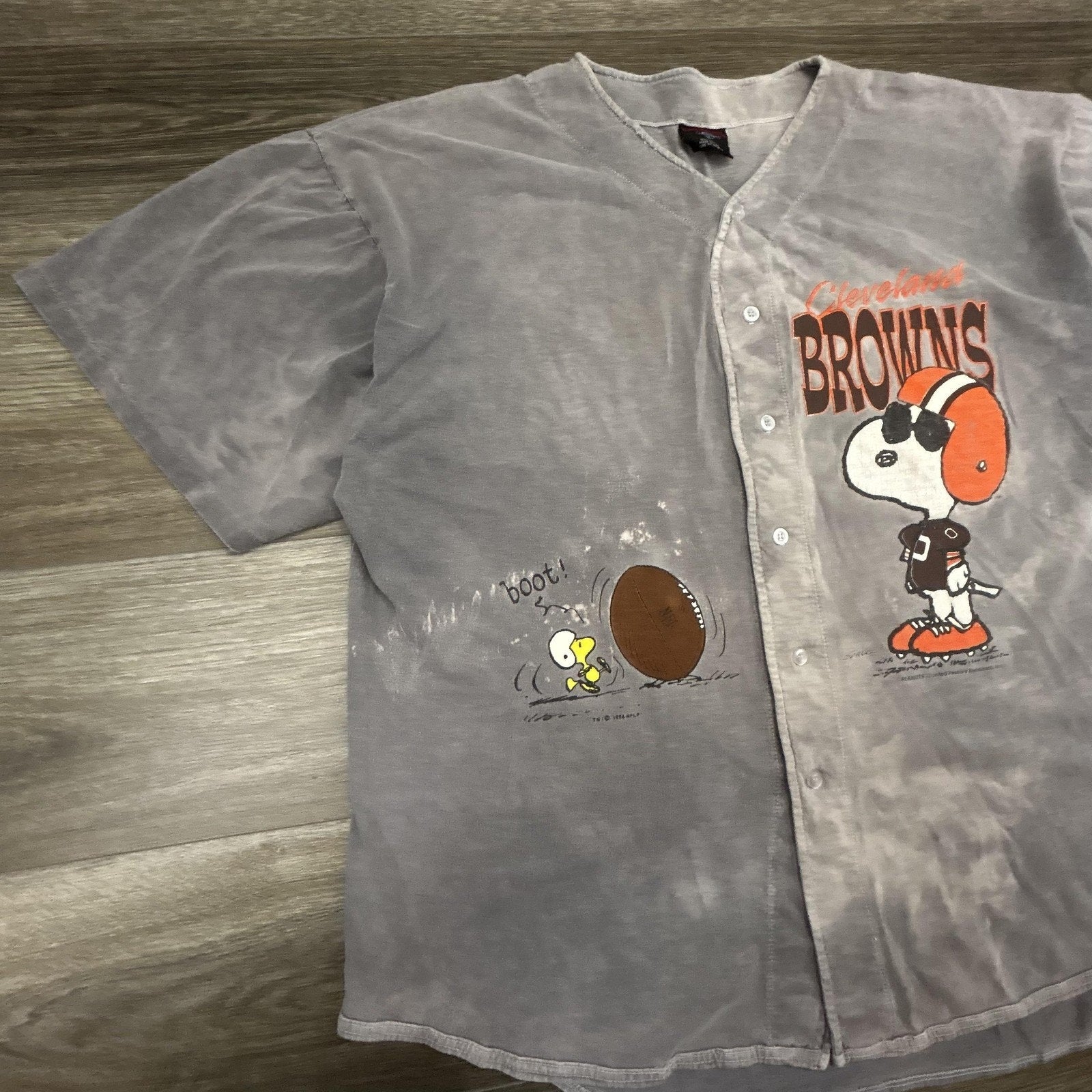 Vintage Cleveland Browns Looney Tunes Baseball Jersey Mens XL Gray Snoopy 90s