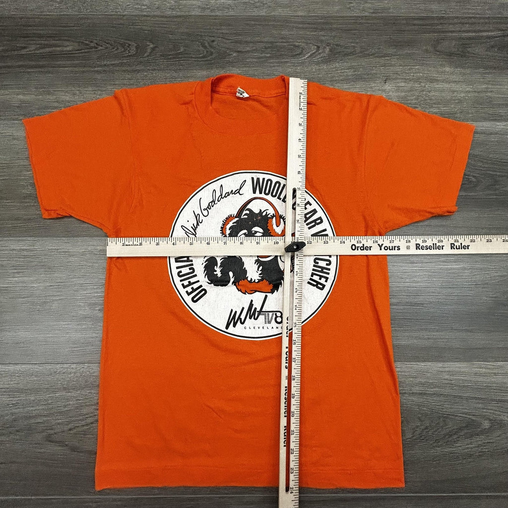 Vintage WJW TV8 Cleveland Shirt Mens Small Orange Woollybear Watcher USA 80s
