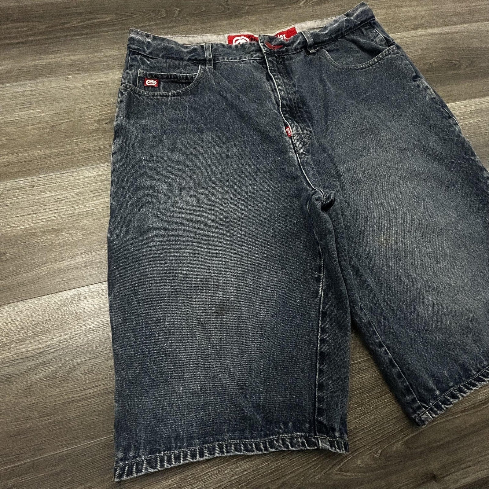 Ecko Cargo Shorts Mens 38 Blue Dark Wash Relaxed Baggy Fit 14" Inseam Y2K