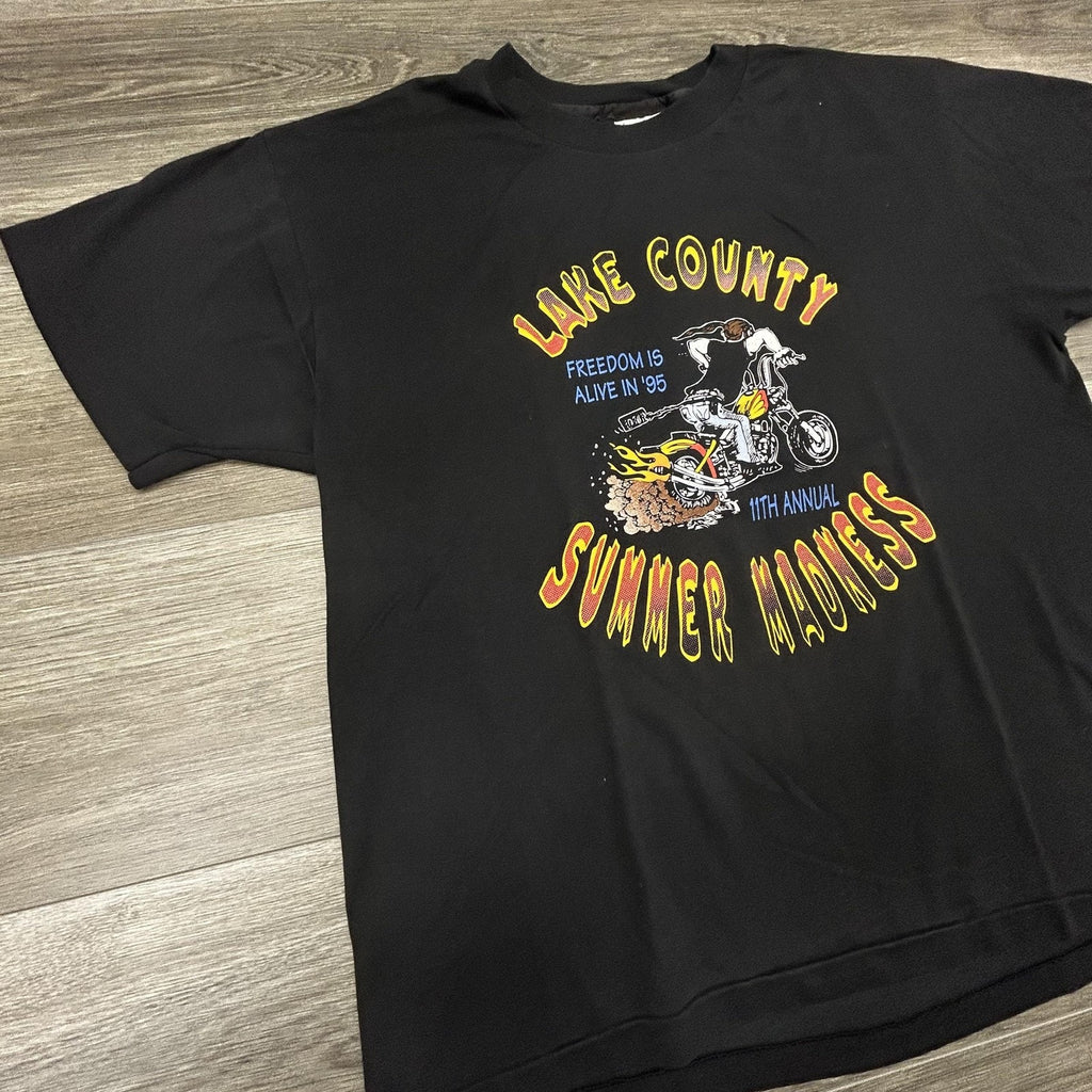 Vintage Motorcycle Shirt Mens Large Black Biker Single Stitch Made in USA 90s