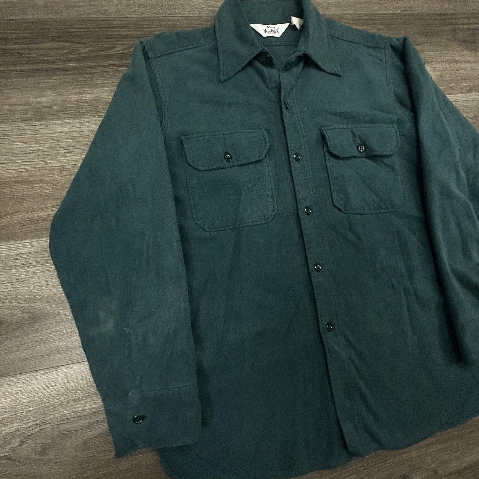 Vintage Woolrich Chamois Flannel Shirt Mens Large Green Long Sleeve Button 90s