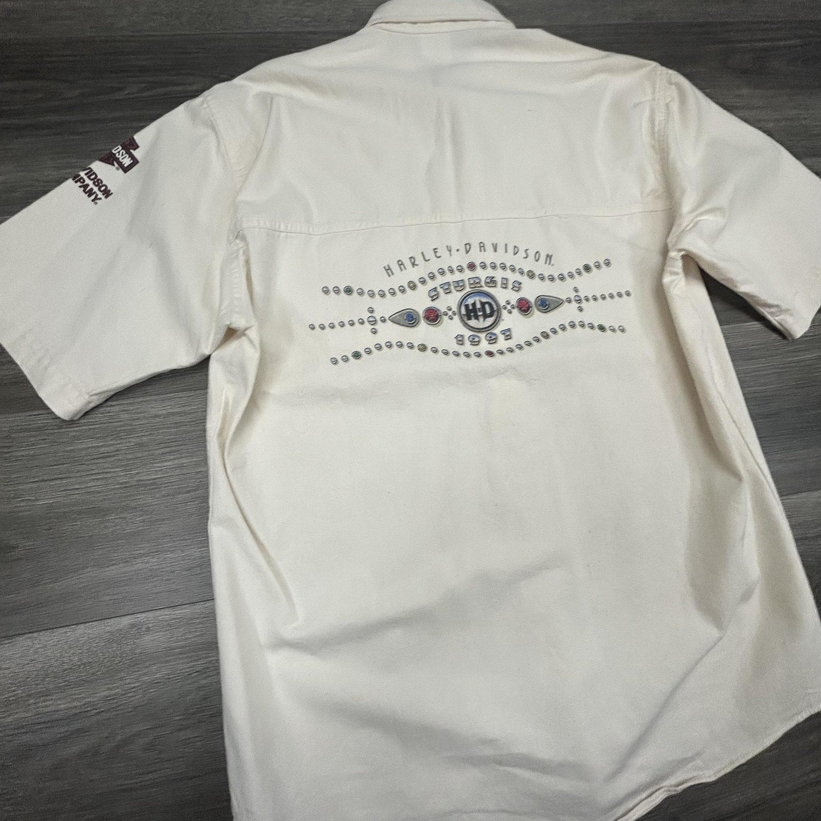 Vintage Harley Davidson Shirt Mens Medium White Sturgis 1997 Biker Short Sleeve
